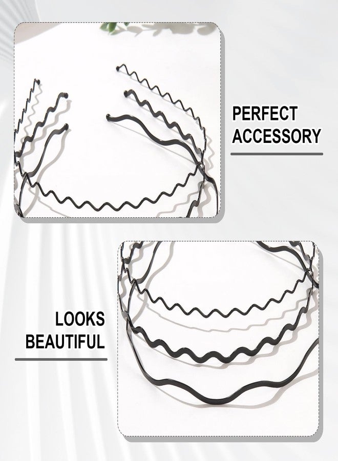 PKRFCJ Silver Headbands for Women 6 PCS,Metal Headband,Wavy Headband Non-slip,Trendy & Comfortable Accessories for Casual & Formal Wear,Black+silver - Image 3
